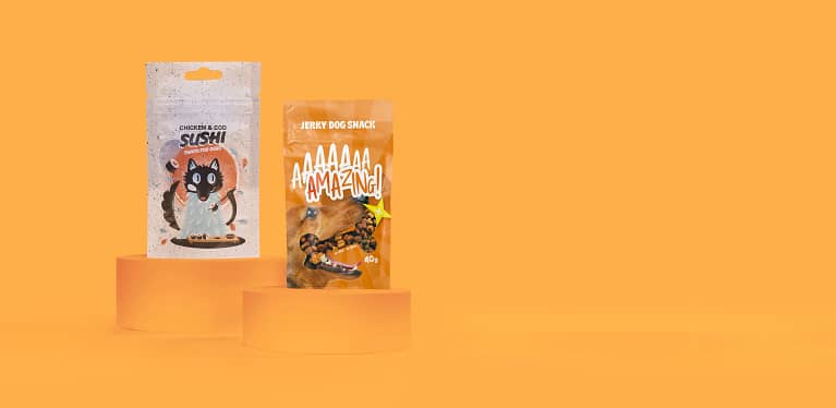 Custom printed recyclable pet food and dog treat packaging and stand up pouches - Flexie