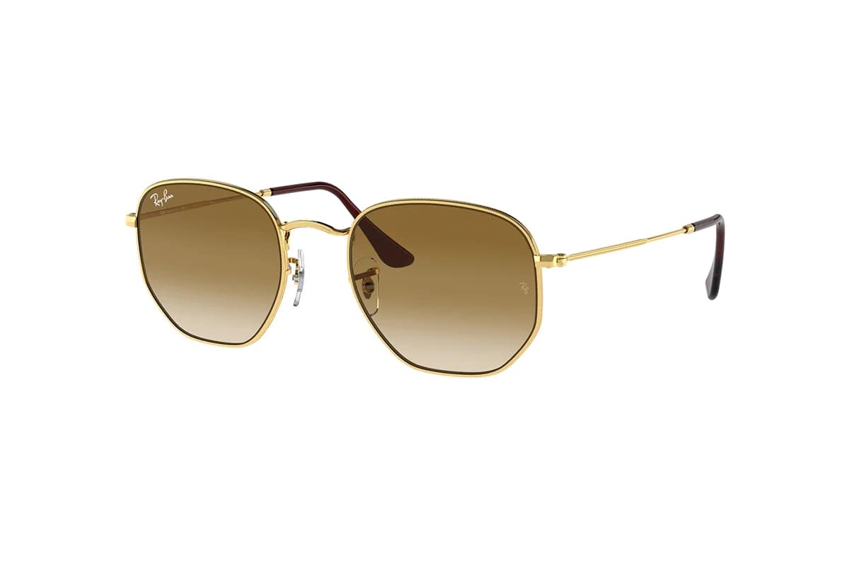 Occhiali Da Sole Ray Ban Hexagonal RB3548 001 51 Geometrici Oro Marrone