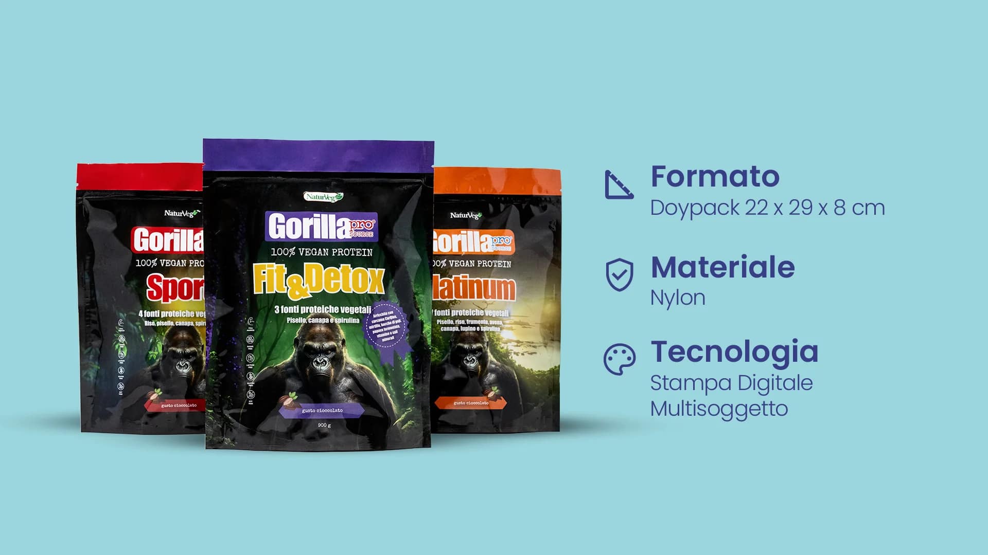 Nuovi packaging flessibili per azienda di integratori vegan NaturVeg