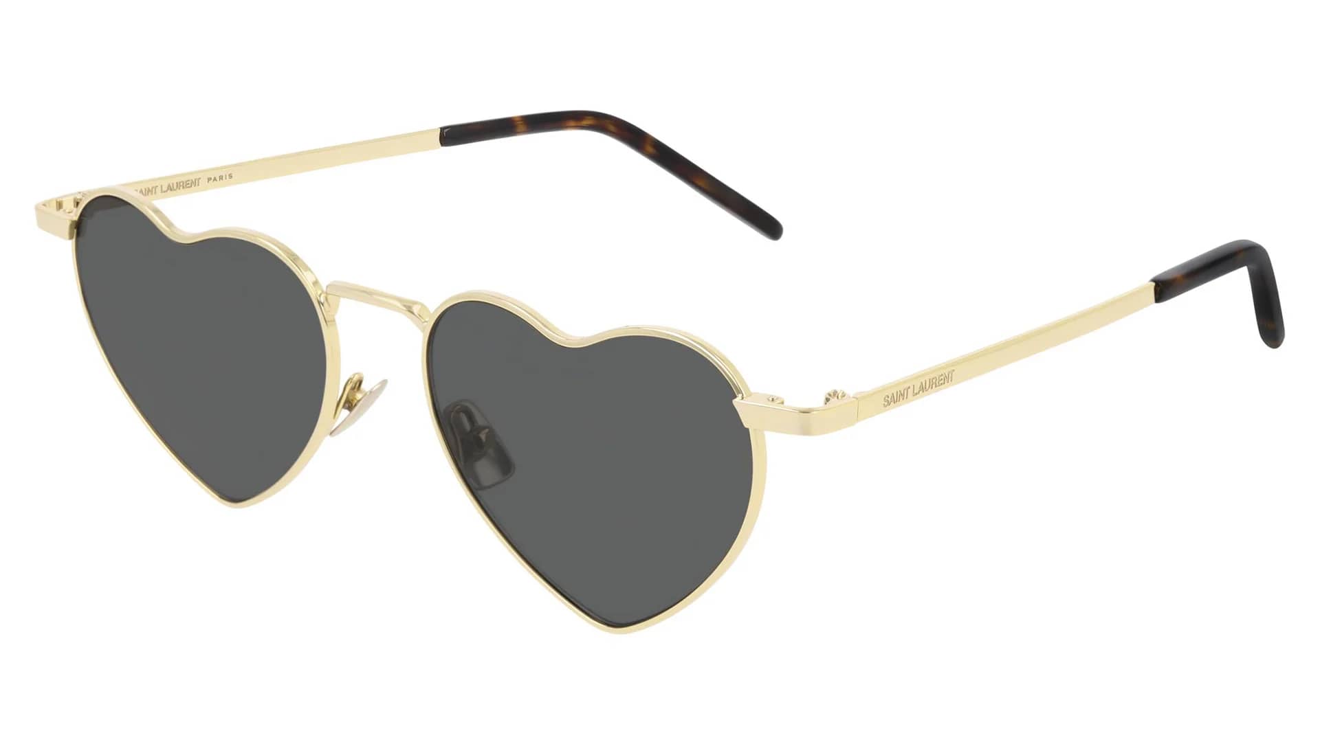 Occhiali da sole a forma di cuore Saint Laurent Loulou con montatura metallica in oro